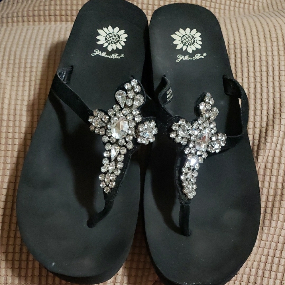 Women's Black Sandals with Crystal Embellishments